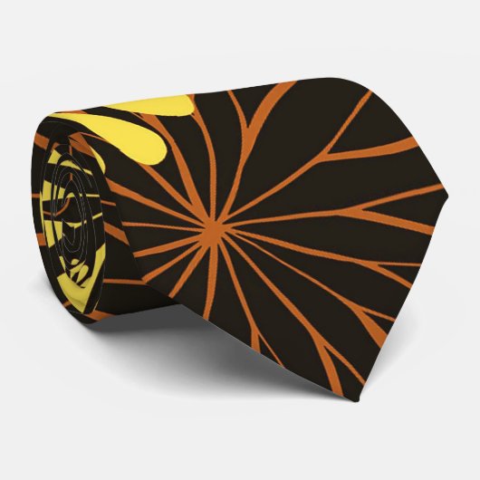 Geel en Koper Retro Bloemen Print op Bruin Stropdas (Opgerold)