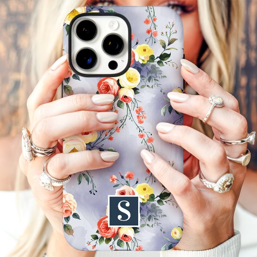 Geel en Koraal Monogram Bloemmotief Case-Mate iPhone Case