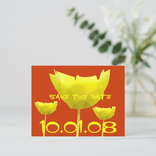 Geel en koraal Save The Date Poppy Aankondigingskaart (Staand voorkant)