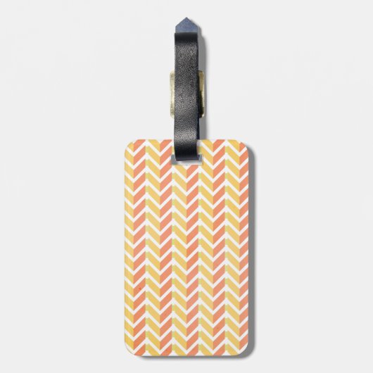 Geel en koraalchevron 3D-patroon Bagagelabel (Achterkant verticaal)