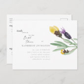 Geel en lavender Floral Bridal Shower Briefkaart (Voorkant / Achterkant)
