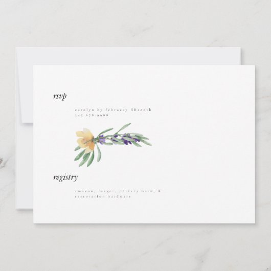 Geel en lavender Floral Bridal Shower Kaart (Achterkant)