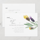 Geel en lavender Floral Bridal Shower Kaart (Voorkant / Achterkant)