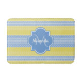 Geel en licht blauw nit patroon met monogram badmat (Voorkant)