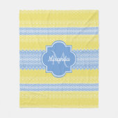 Geel en licht blauw nit patroon met monogram fleece deken (Voorkant)