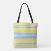 Geel en licht blauw nit patroon met monogram tote bag (Achterkant)