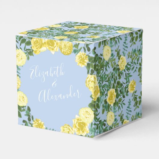 Geel en Licht Blauw Roos  Lentweduwen Bedankdoosjes (Voorkant Zijde)