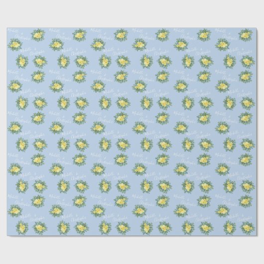 Geel en Licht Blauw Roos  Lentweduwen Cadeaupapier (Vlak)