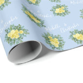 Geel en Licht Blauw Roos  Lentweduwen Cadeaupapier (Rol Hoek)