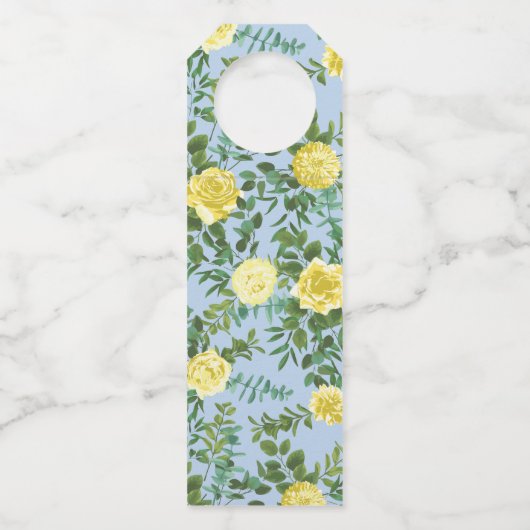 Geel en Licht Blauw Roos  Lentweduwen Flessenhanger (Achterkant)