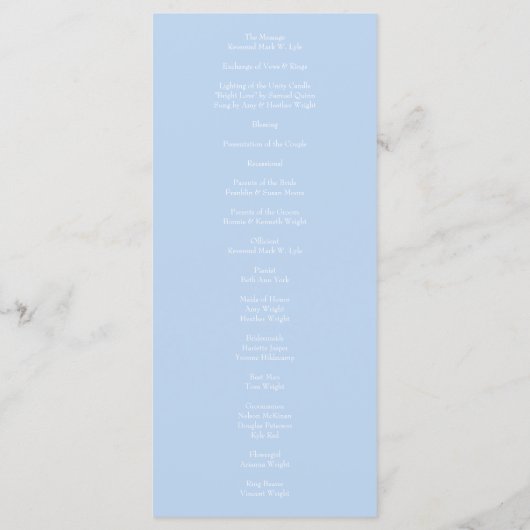 Geel en Licht Blauw Roos Lentweduwen Menu (Achterkant)