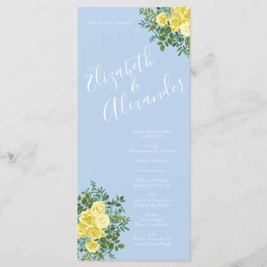 Geel en Licht Blauw Roos  Lentweduwen Menu (Voorkant)