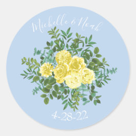 Geel en Licht Blauw Roos Lentweduwen Ronde Sticker