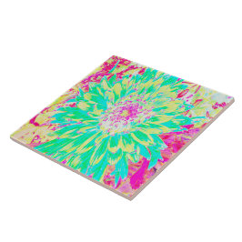 Geel en magenta Decoratieve Dahlia Flower Tegeltje