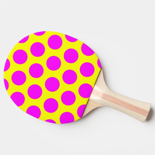 Geel en magenta Polka Dots Tafeltennisbatje (Zijkant)