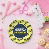 Geel en marineblauw gepersonaliseerd Afstuderen Papieren Bordje (Feest)