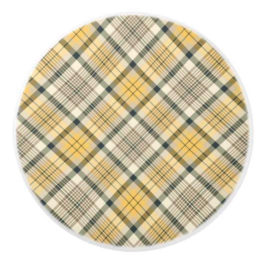 Geel en marineblauw keramische knop (Voorkant)