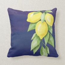 Geel en marineblauw Lemon floral Pillow