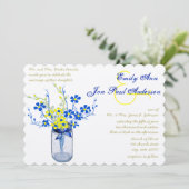 Geel en marineblauw Mason Jar Wild Flower Wedding Kaart (Staand voorkant)