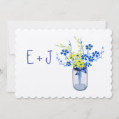 Geel en marineblauw Mason Jar Wild Flower Wedding Kaart (Achterkant)