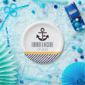 Geel en marineblauw Nautical Anchor Wedding Papieren Bordje (Feest)