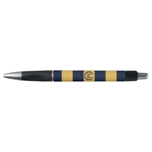 Geel en marineblauw Striped Monogram gepersonalise Pen (Voorkant)
