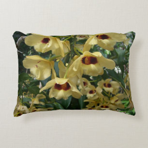 Geel en maroon Orchids Elegant Floral Decoratief Kussen