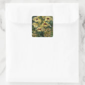 Geel en maroon Orchids Elegant Floral Vierkante Sticker (Tas)