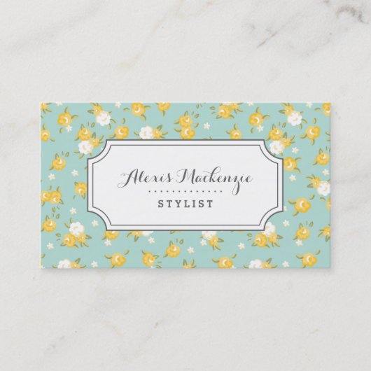 Geel en Mint Chic Bloemenprint Visitekaartje (Voorkant)