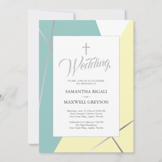 Geel en Mint Green Christelijk Wedding Kaart (Voorkant)