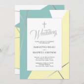 Geel en Mint Green Christelijk Wedding Kaart (Voorkant / Achterkant)