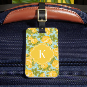 Geel en Mint  Rozen Monogram Bagagelabel