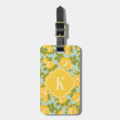 Geel en Mint Rozen Monogram Bagagelabel (Voorkant verticaal)