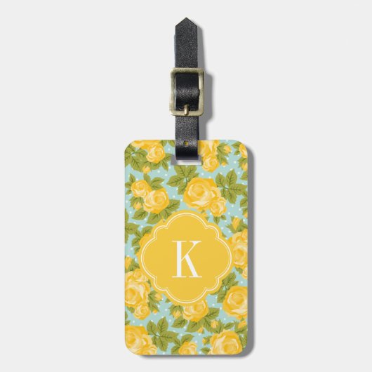 Geel en Mint Rozen Monogram Bagagelabel (Voorkant verticaal)