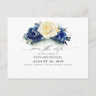 Geel en Navy Blue Floral Boho Save the Date Briefkaart