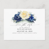 Geel en Navy Blue Floral Boho Save the Date Briefkaart (Voorkant)