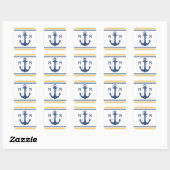 Geel en Navy Blue Heart Anker Monogram Vierkante Sticker (Vel)