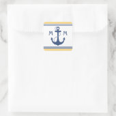 Geel en Navy Blue Heart Anker Monogram Vierkante Sticker (Tas)