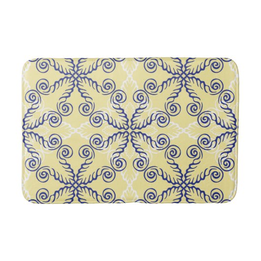 Geel en Navy Blue Scrollwork Pattern Mat (Voorkant)