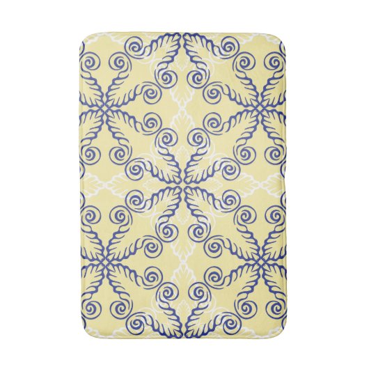 Geel en Navy Blue Scrollwork Pattern Mat (Voorkant Verticaal)