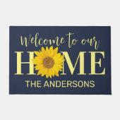 Geel en Navy Custom Name Zonnebloem Welkom Deurmat (Voorkant)