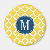 Geel en Navy Quatrefoil Pattern Custom Monogram Magneet (Voorkant)