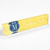 Geel en Navy Quatrefoil Pattern Custom Monogram Naambordje