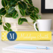 Geel en Navy Quatrefoil Pattern Custom Monogram Naambordje