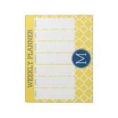 Geel en Navy Quatrefoil Pattern Custom Monogram Notitieblok (Linkerzijde)