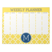 Geel en Navy Quatrefoil Pattern Custom Monogram Notitieblok (Voorkant)