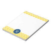Geel en Navy Quatrefoil Pattern Custom Monogram Notitieblok (Linkerzijde)
