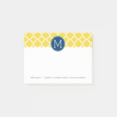 Geel en Navy Quatrefoil Pattern Custom Monogram Post-it® Notes (Voorkant)