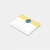 Geel en Navy Quatrefoil Pattern Custom Monogram Post-it® Notes (Schuin)