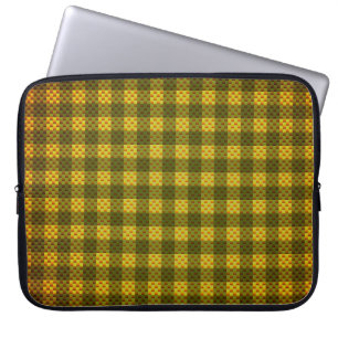 Geel en olijfgecontroleerd koolstofvezel gepatterd laptop sleeve